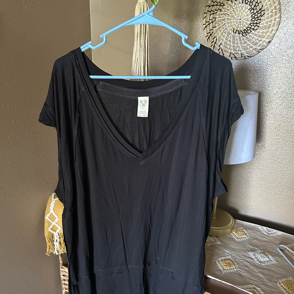 We The Free Black V-Neck Short Sleeve Top